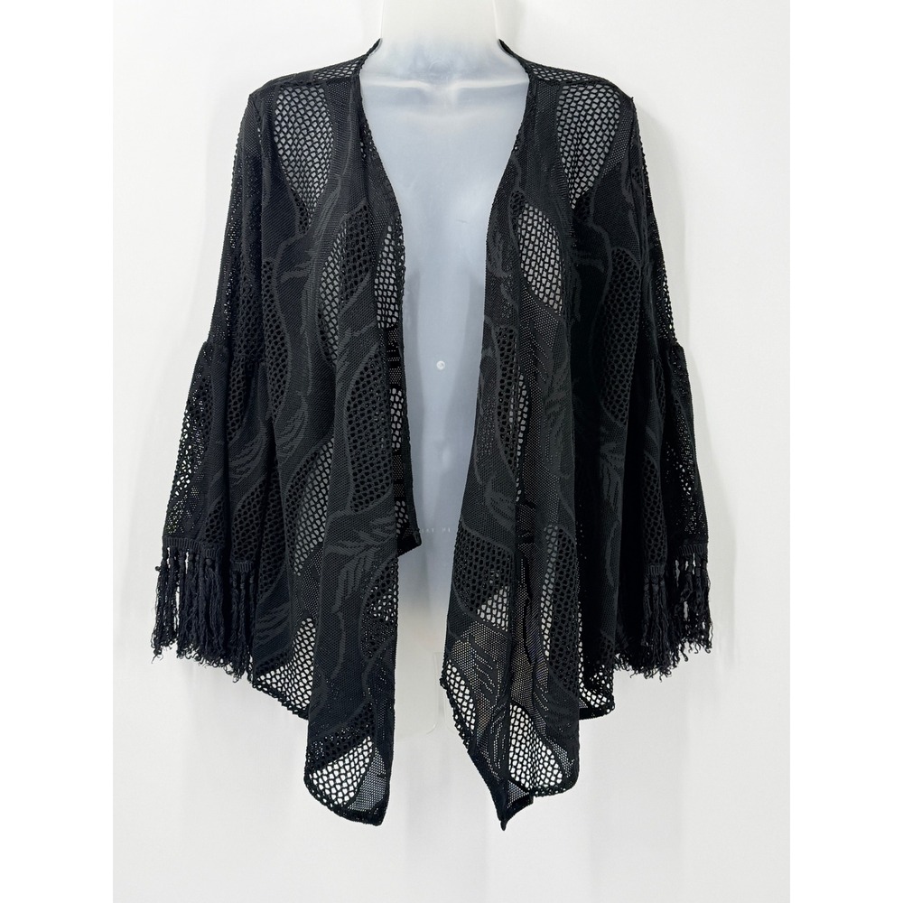 Whimsigoth witchy Cardigan Womens OS Goth Fairy Grunge Bell sleeve Fringe black